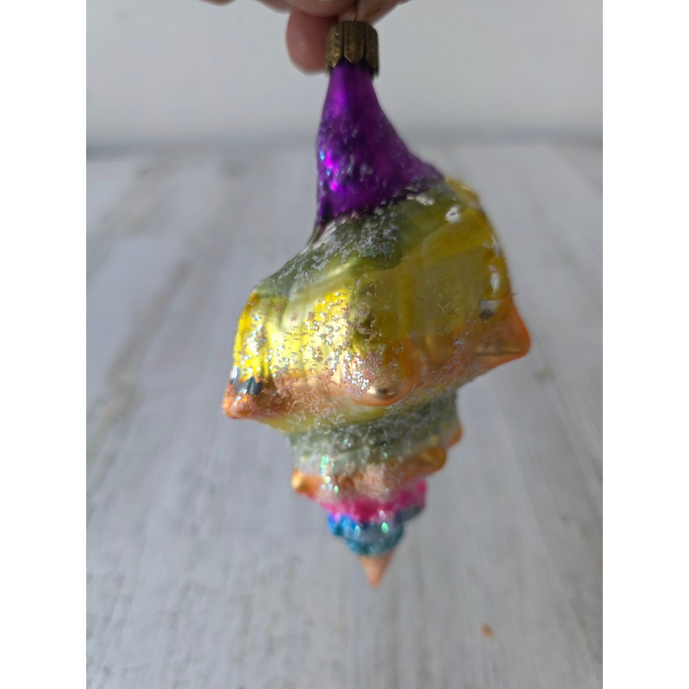 Vintage whitehurst glitter seashell shell nautical glass ornament Beach rainbow